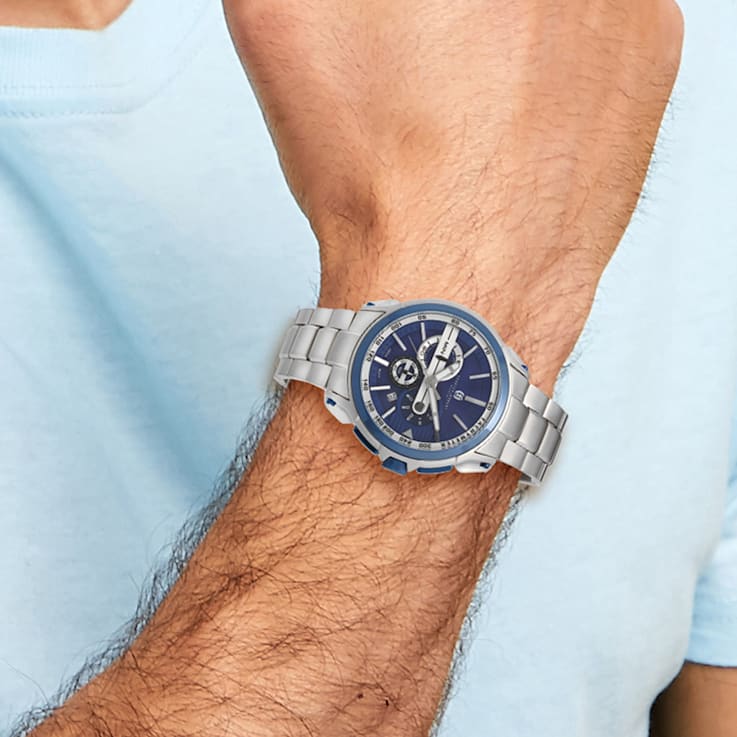Charles Hubert Stainless Steel Chronograph Blue Dial Watch