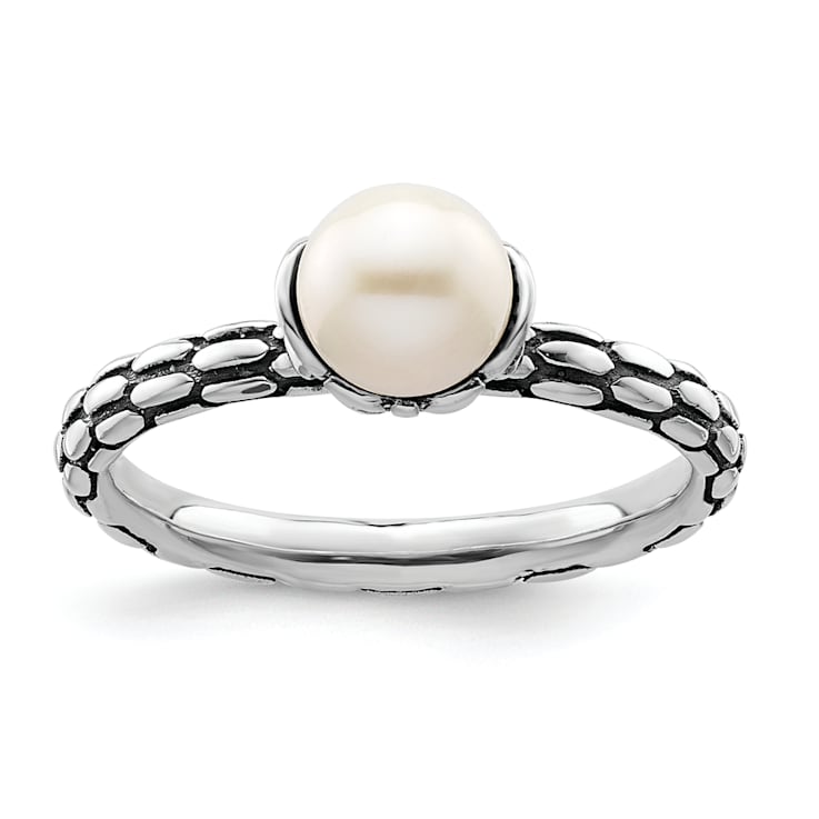 Sterling Silver Stackable Expressions Antiqued Patterned Ring Sterling Silver Stackable Expressions Antiqued Patterned Ring