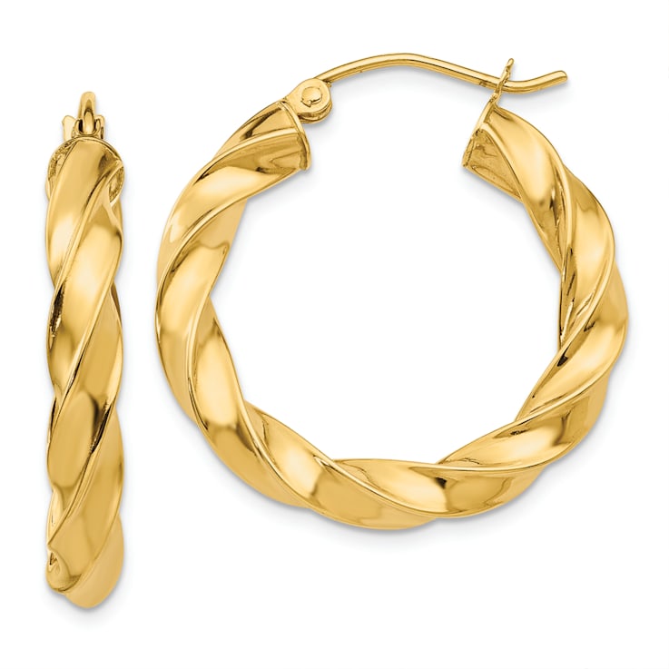 14k Yellow Gold Twisted 1" Hoop Earrings