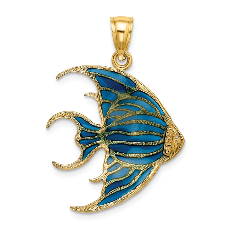 14k Yellow Gold with Blue Enameled Angelfish Charm