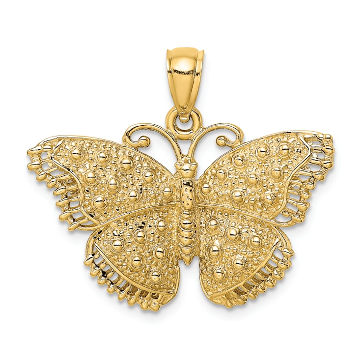14k Yellow Gold Textured Butterfly Pendant