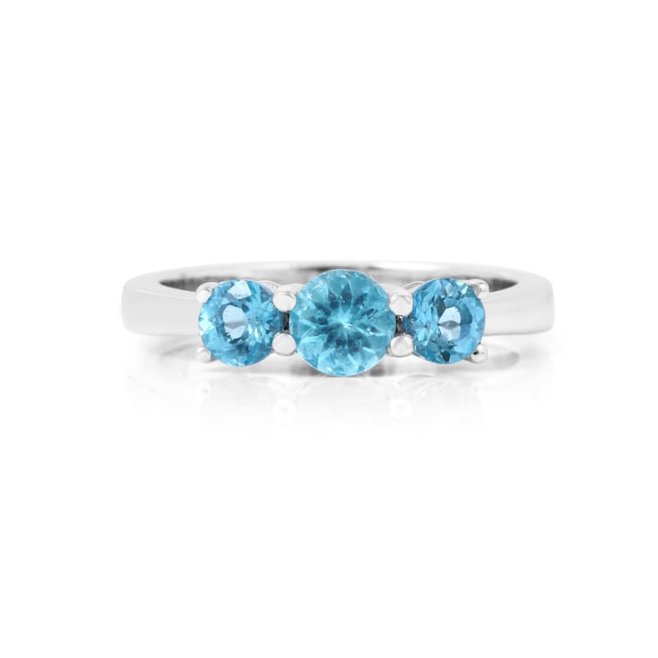 Rhodium Over Sterling Silver Paraiba Blue Apatite 3-Stone Ring