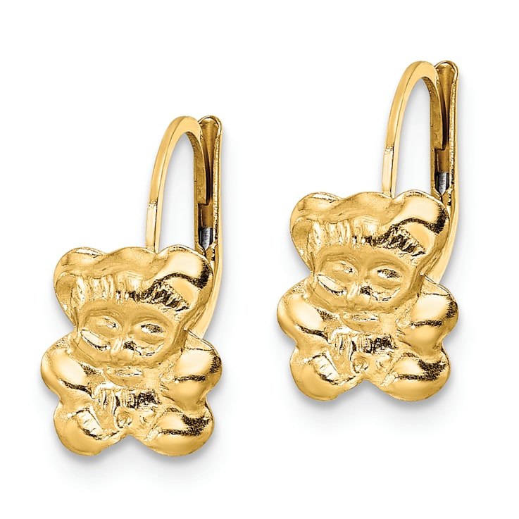 14K Yellow Gold Polished Teddy Bear Leverback Earrings