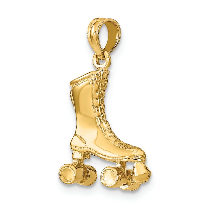 14k Yellow Gold 3D Textured Roller Skate Charm