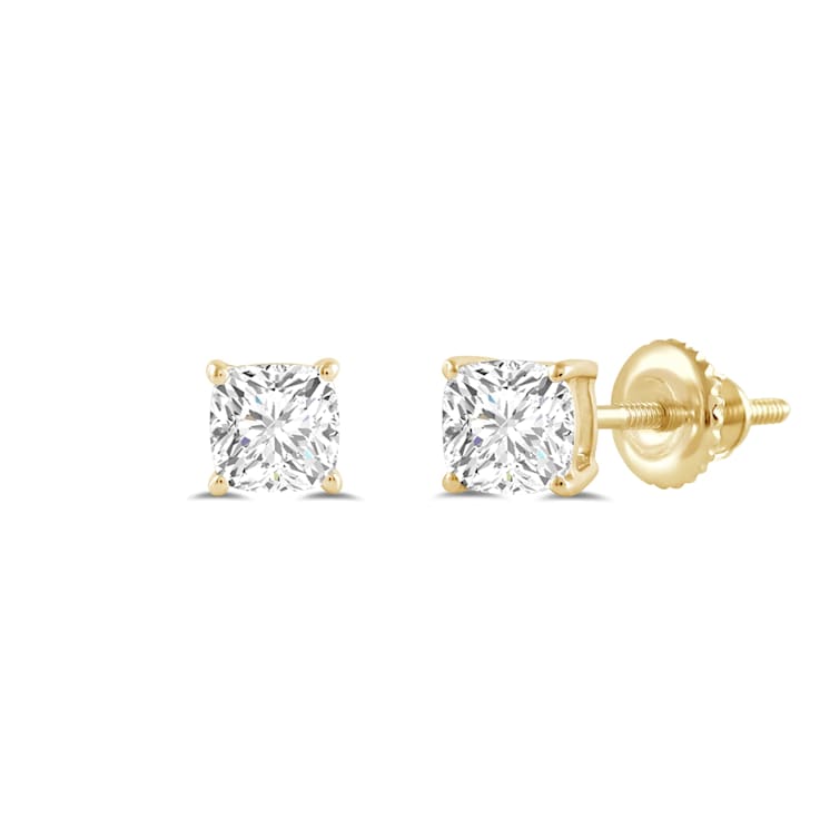 White Cubic Zirconia 14k Yellow Gold Studs With Velvet Gift Box 1.00ctw