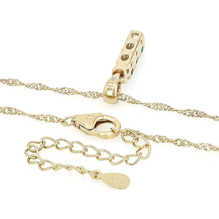 Zambian Emerald 3-Stone Drop Pendant Necklace In 18K Gold Over Sterling
Silver 0.39ctw
