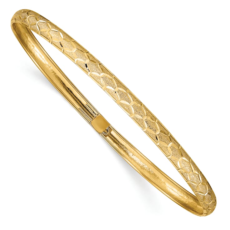 14K Yellow Gold Hexagonal Design Diamond-cut Flexible Bangle