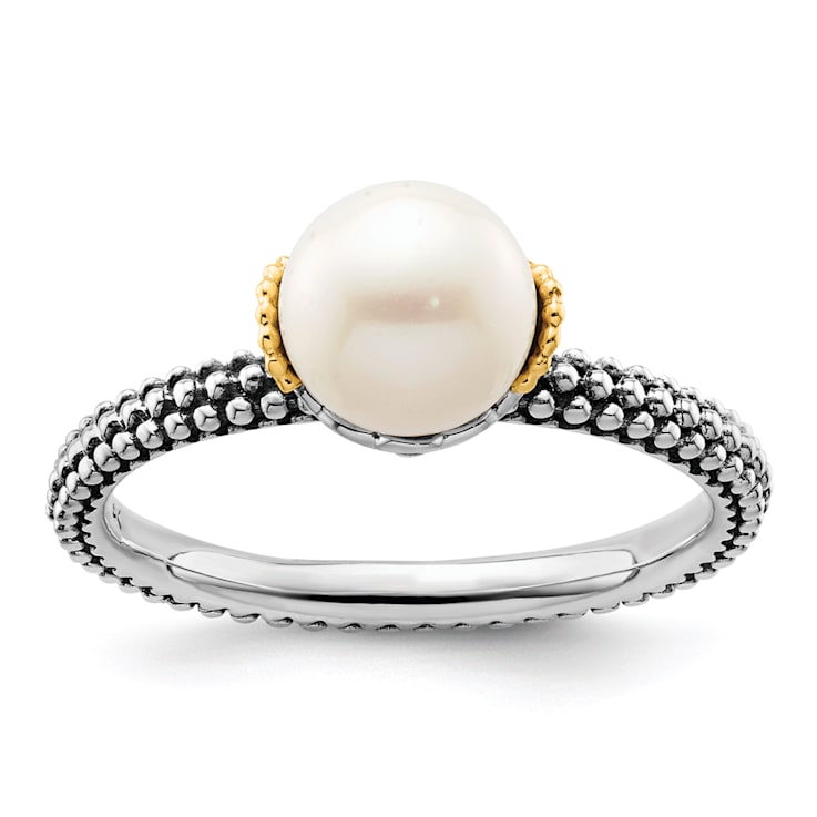14K Gold Over Sterling Silver Stackable Expressions 7.0-7.5mm White
Freshwater Cultured Pearl Ring
