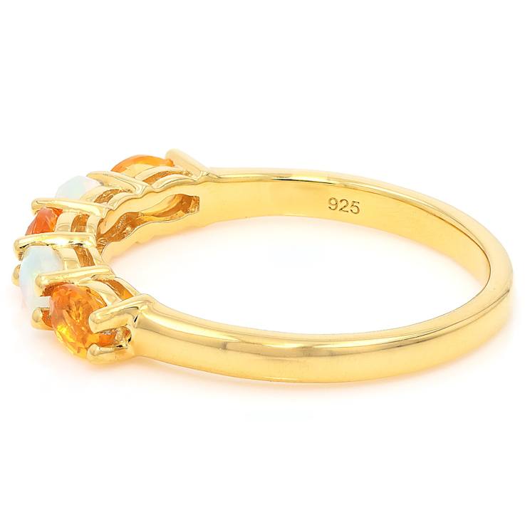 Opal And Fire Opal Band Ring In 18K Gold Over Sterling Silver 0.49ctw