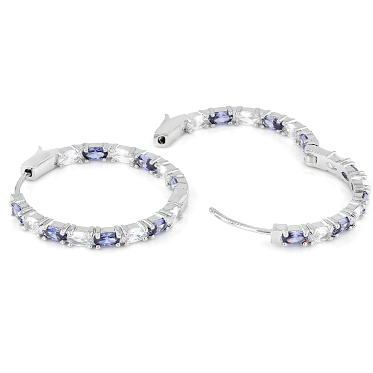 Blue And White CZ Inside-Out Hoop Earrings
