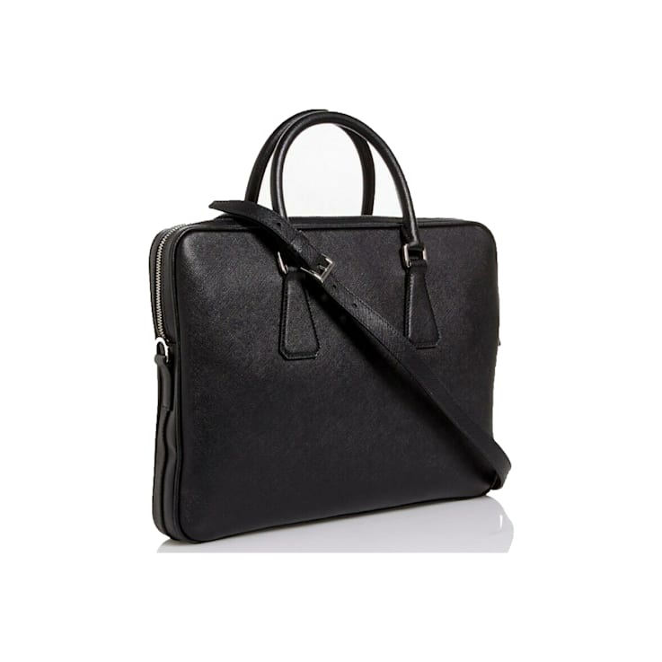 Prada Black Leather Top Zipper Briefcase