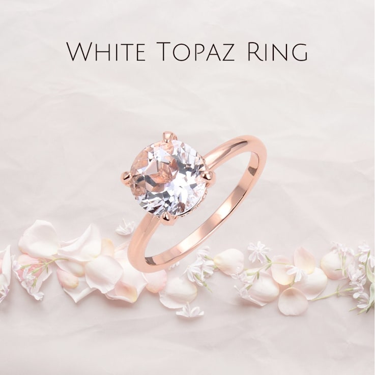 Round White Topaz 14K Rose Gold Over Sterling Silver Solitaire Ring, 3.10ctw