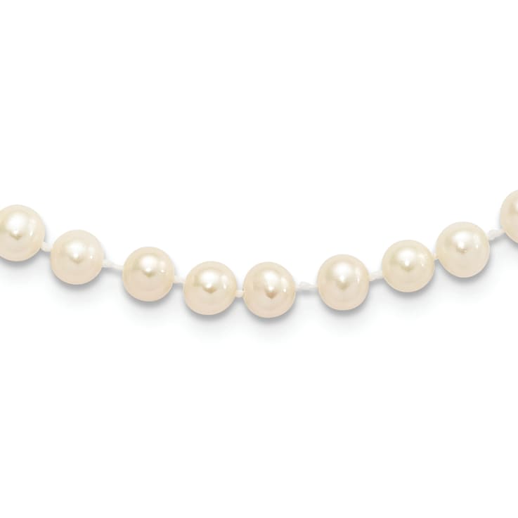 Rhodium Over Sterling Silver 5-6mm White Freshwater Cultured Pearl Necklace
