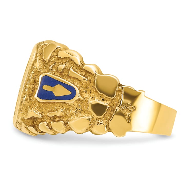 10K Yellow Gold Men's Nugget Texture and Lab Created Sapphire Masonic Ring