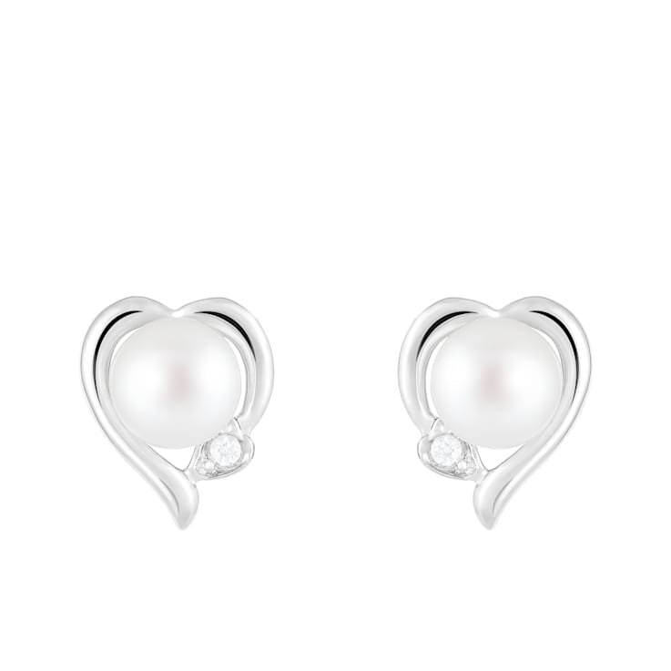 7-7½mm White Cultured Freshwater Pearl and Cubic Zirconia Rhodium Over
Sterling Silver Earrings