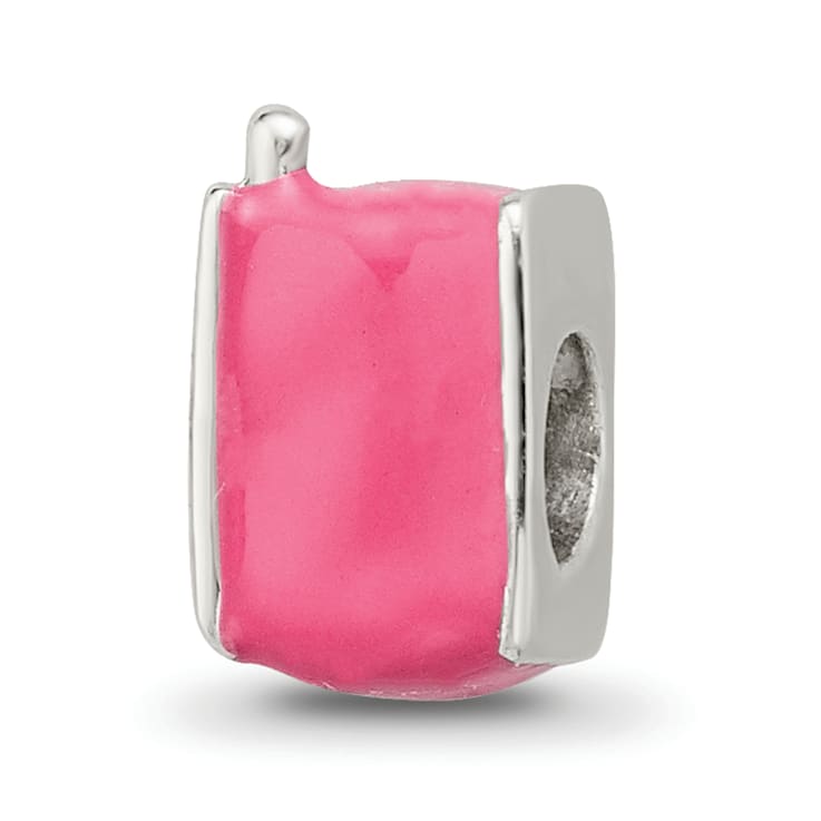Sterling Silver Enameled Pink Cell Phone Bead