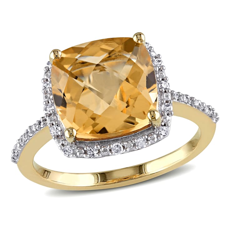 4ct Citrine and 0.10ctw Diamond 10k Yellow Gold Ring