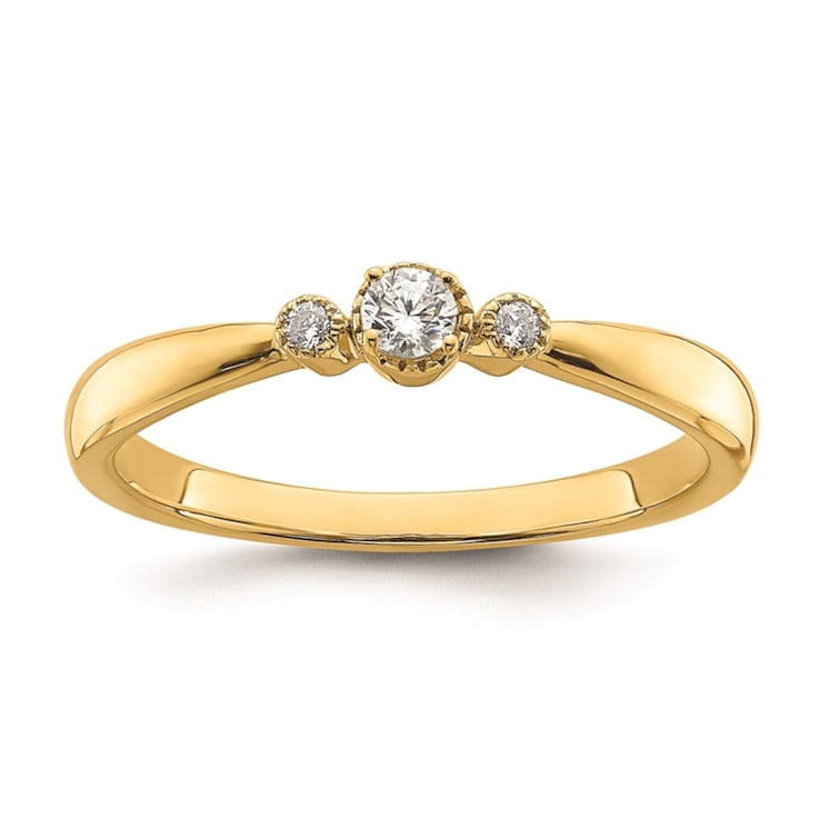 14K Yellow Gold Petite Beaded Edge Round Diamond Ring 0.1ctw