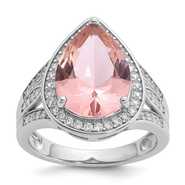 Rhodium Over Sterling Silver Pink Nano Crystal and Cubic Zirconia
Teardrop Halo Ring