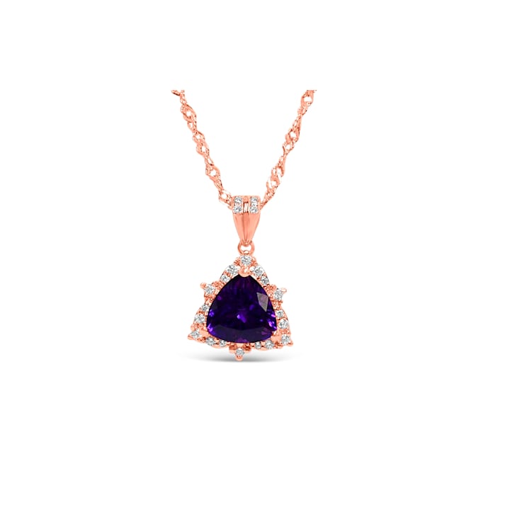 Trillion Amethyst and Cubic Zirconia 18K Rose Gold Over Sterling Silver
Pendant with chain, 2.59ctw