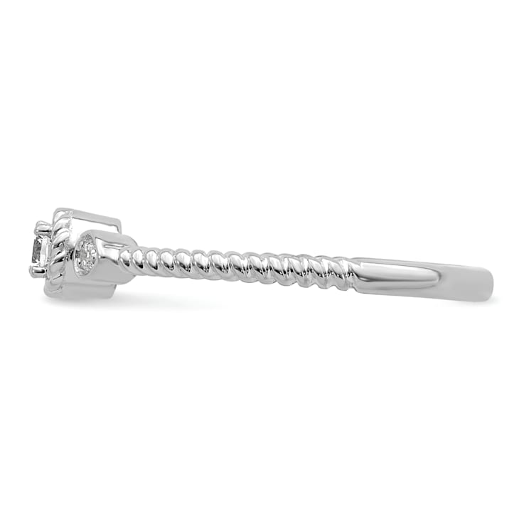 Rhodium Over 14K Gold Roped Band Petite Round Diamond Ring 0.10ctw