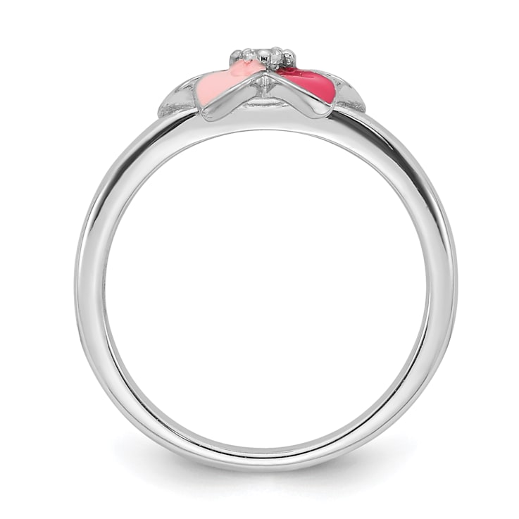 Rhodium Over Sterling Silver Pink Enameled and Cubic Zirconia Flower
Children's Ring