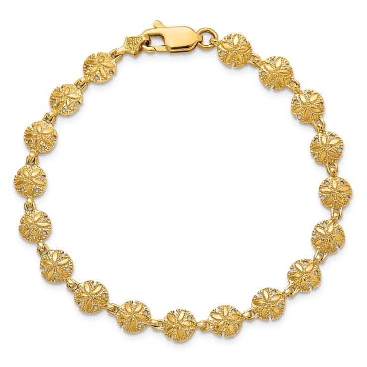 14k Yellow Gold Polished and Textured Mini Sand Dollar Bracelet