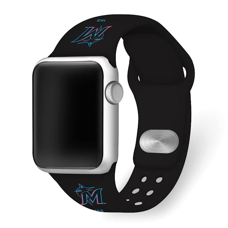 Gametime MLB Miami Marlins Black Silicone Apple Watch Band (38/40mm
M/L). Watch not included.