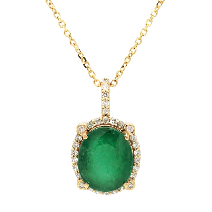 4.99 Ctw Emerald and 0.24 Ctw White Diamond Pendant in 14K YG