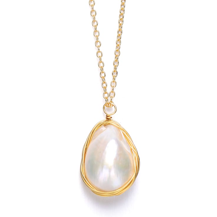 Cultured Freshwater Pearl Drop Pendant in 14k Gold Over Silver