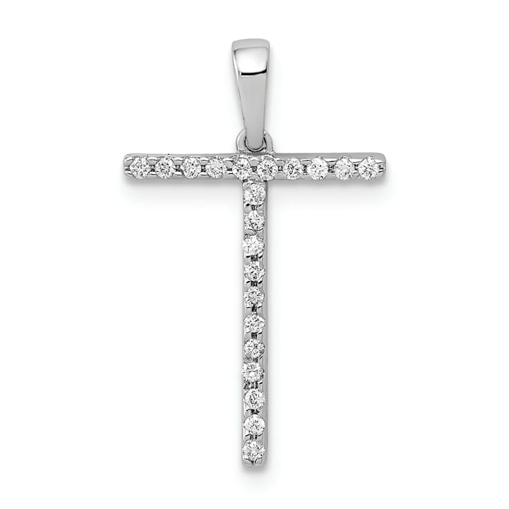 Rhodium Over 14K White Gold Diamond Letter T Initial Pendant
