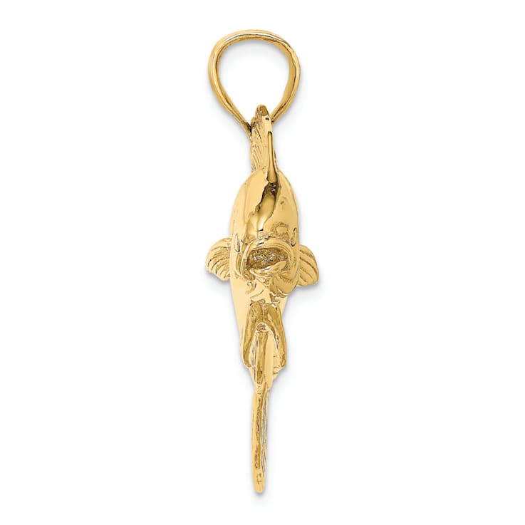 14k Yellow Gold 3D Textured Female Dorado (Mahi-Mahi) Charm