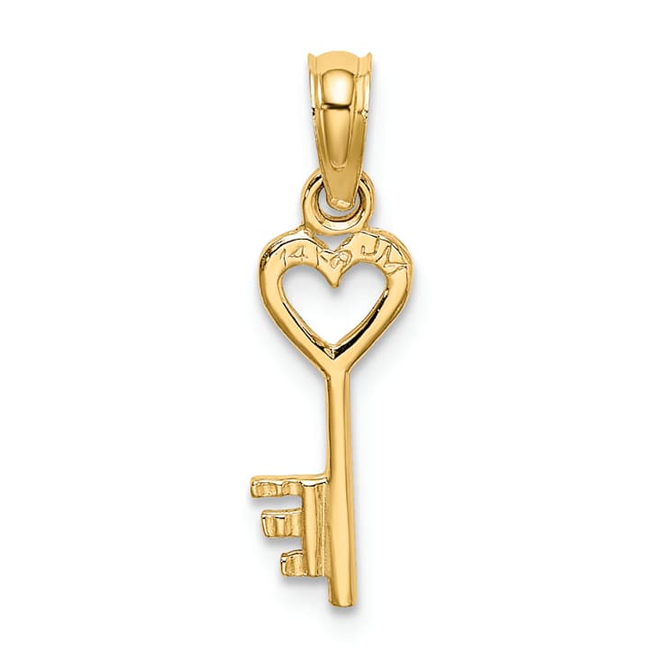 10K Yellow Gold Key with Heart Charm