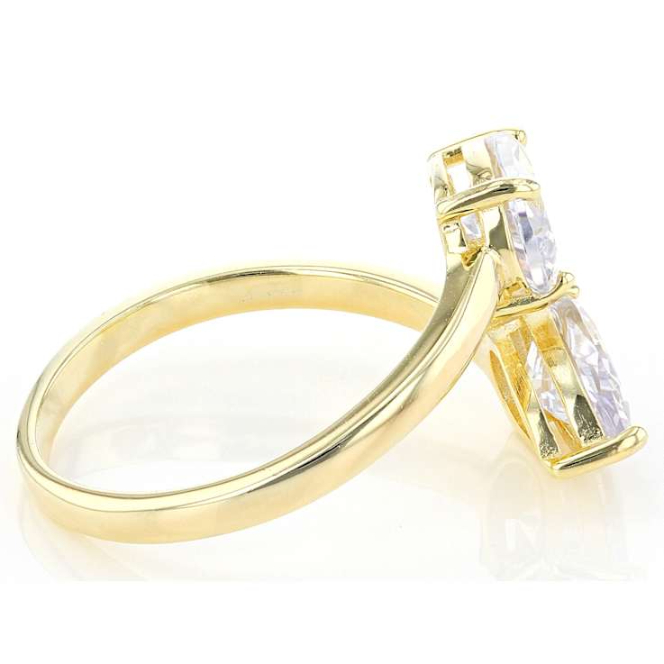Pear CZ Bypass Ring In 18K Gold Over Sterling Silver