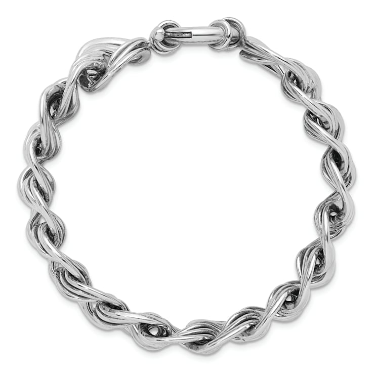 Rhodium Over Sterling Silver Polished 20mm Triple Circle Link Bracelet