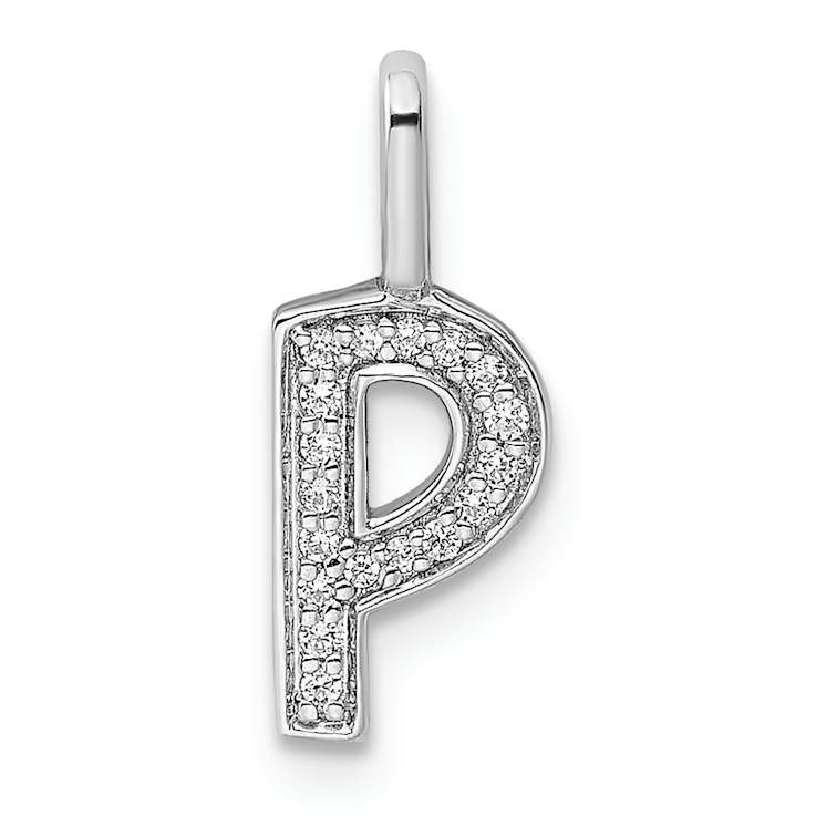 14K White Gold Diamond Letter P Initial Pendant