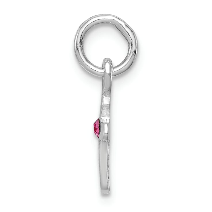 Rhodium Over Sterling Silver Child's October Pink Preciosca Crystal
Cross Pendant