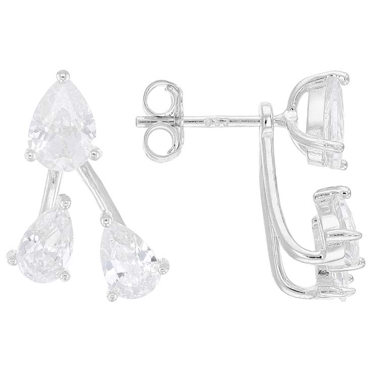 Pear CZ Studs And Earring Jackets In Sterling Silver