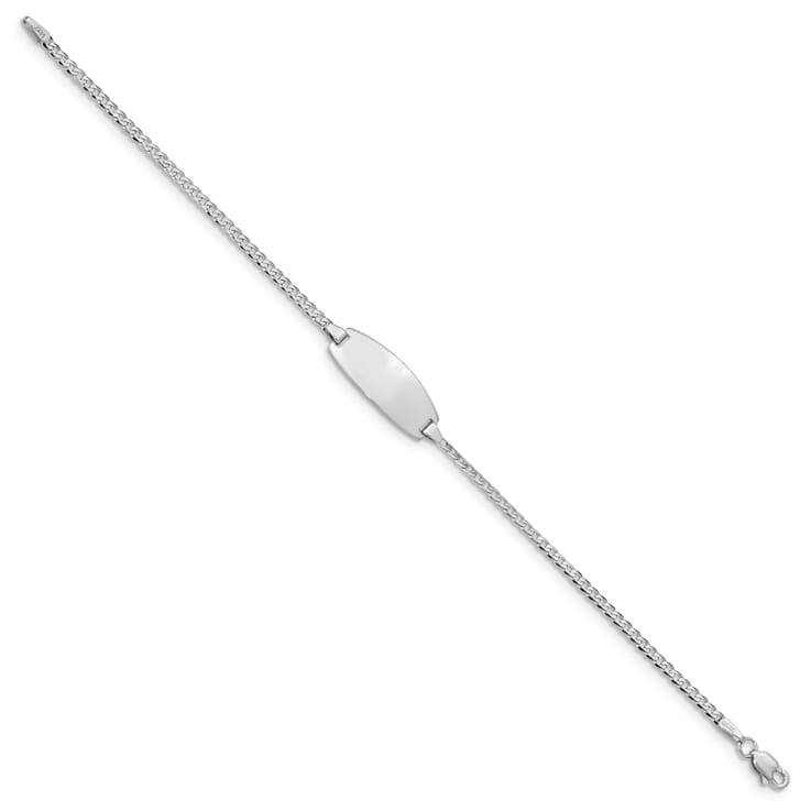 Rhodium Over 14k White Gold Oval Curb Link ID Bracelet