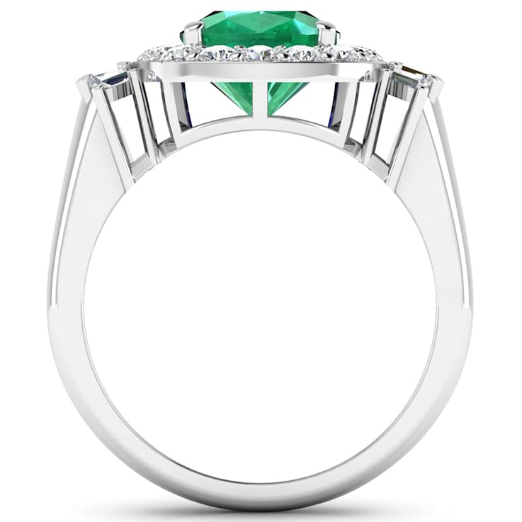2.8ctw Green Emerald and Diamond 14K White Gold Halo Ring