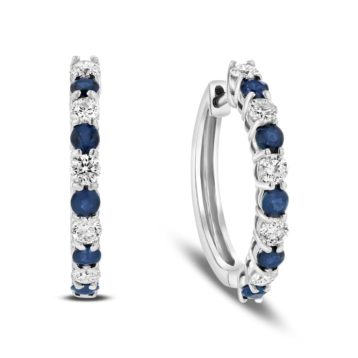 1.35ctw Sapphire and Diamond Hoop Earrings in 14k White Gold