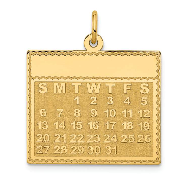 14k Yellow Gold Satin Tuesday the First Day Calendar Pendant
