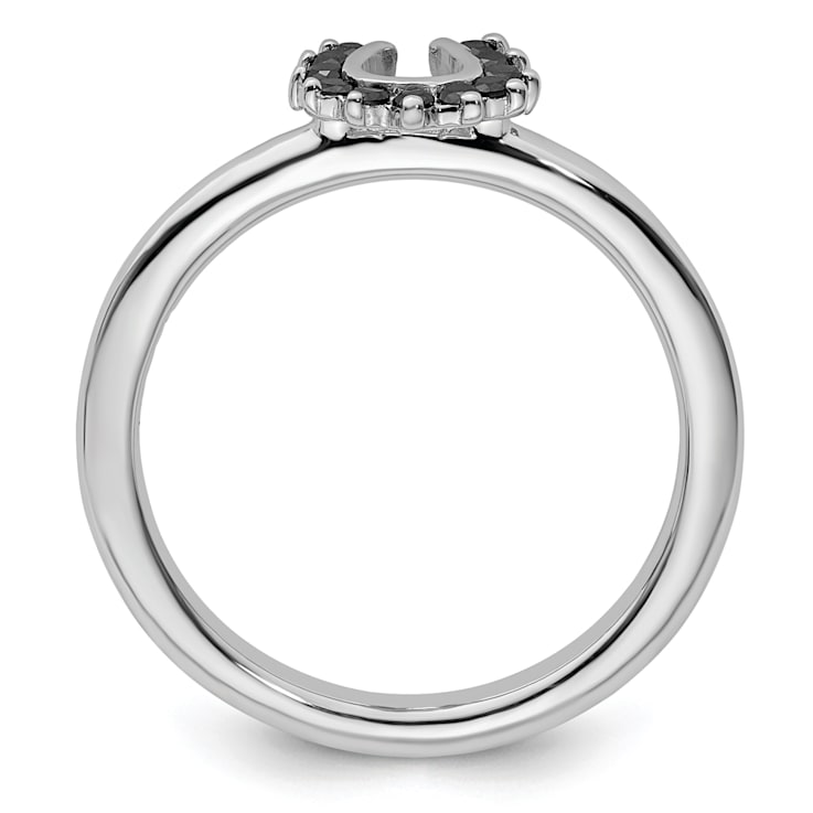 Rhodium Over Sterling Silver Stackable Expressions Diamond Horseshoe
Ring 0.11ctw