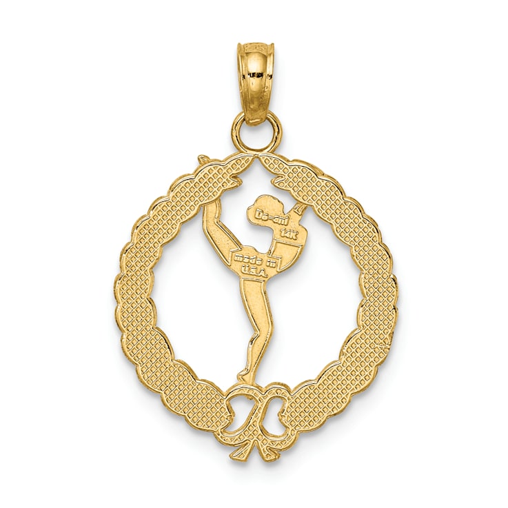 14k Yellow Gold Solid Polished and Textured Framed Gymnast pendant