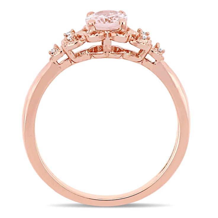 Morganite and Diamond 10K Rose Gold Filigree Ring 0.73ctw