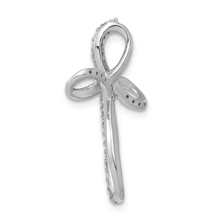 Rhodium Over 10k White Gold 0.154 ctw Diamond Cross Chain Slide Pendant