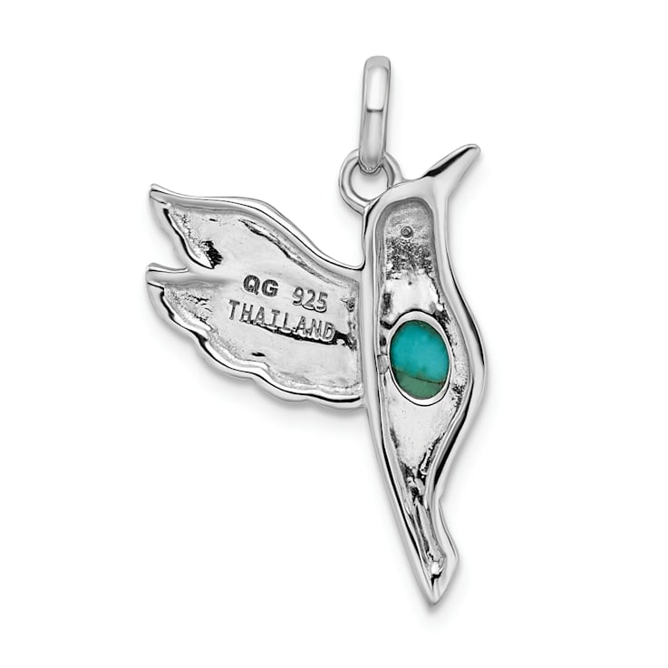 Rhodium Over Sterling Silver Oxidized Turquoise and Cubic Zirconia
Hummingbird Pendant