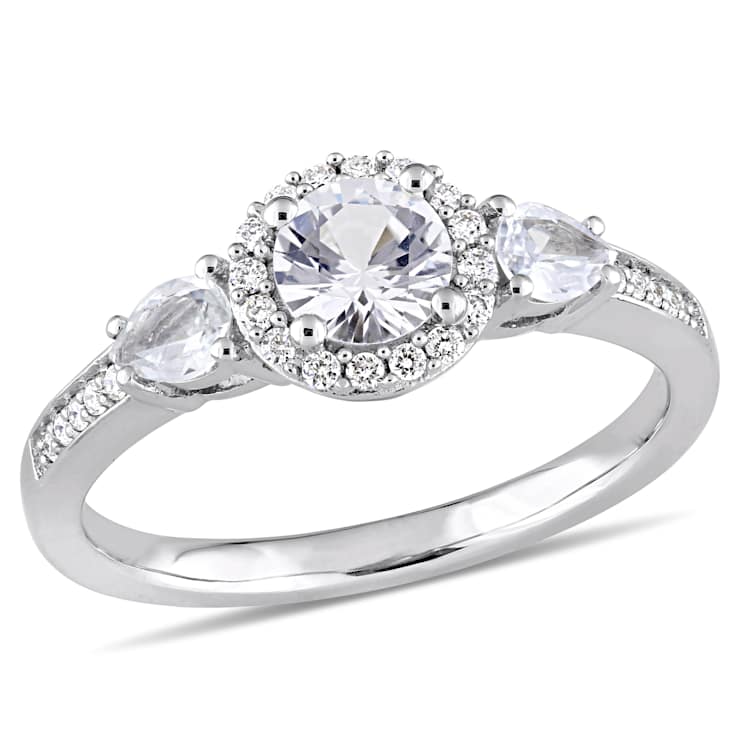 White Sapphire and Diamond 14K White Gold Ring 1.08ctw