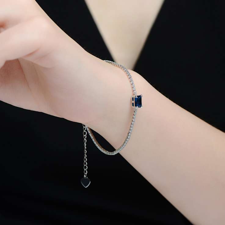 Sapphire Color CZ Station Bracelet In Sterling Silver
