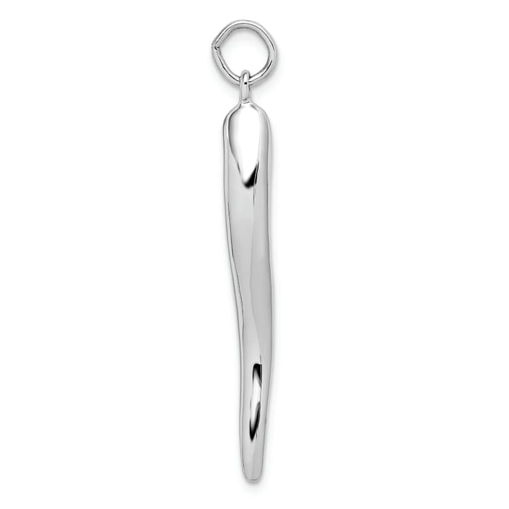 14k White Gold Solid Polished 3D Large Italian Horn Pendant